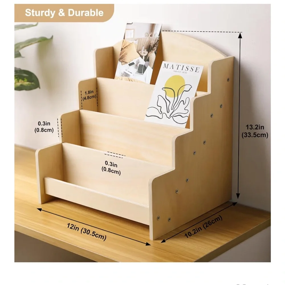 Natural Wood 4-Tier Book & Toy Organizer
